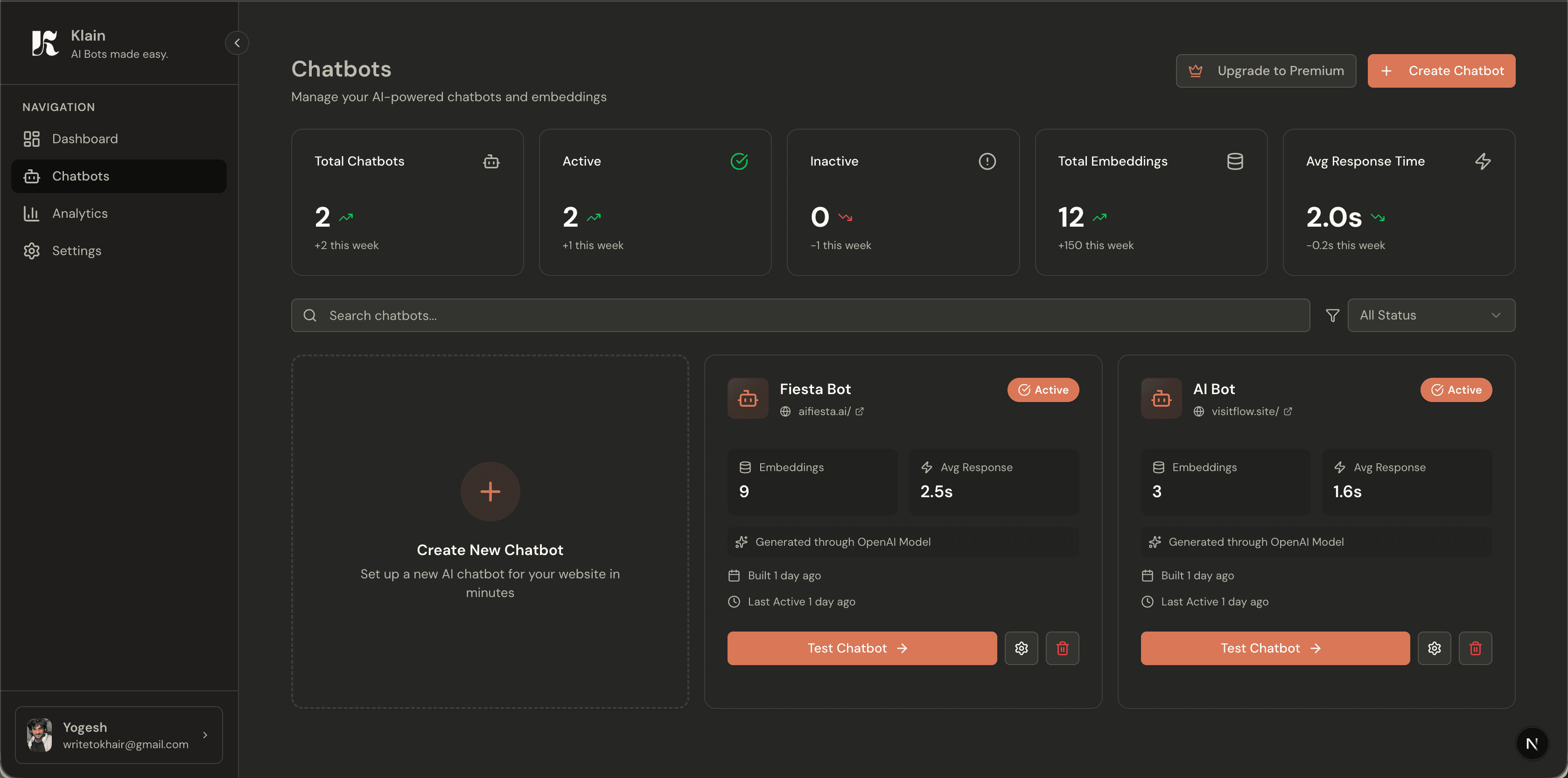 AI chatbot interface showing website content being processed and chatbot responses